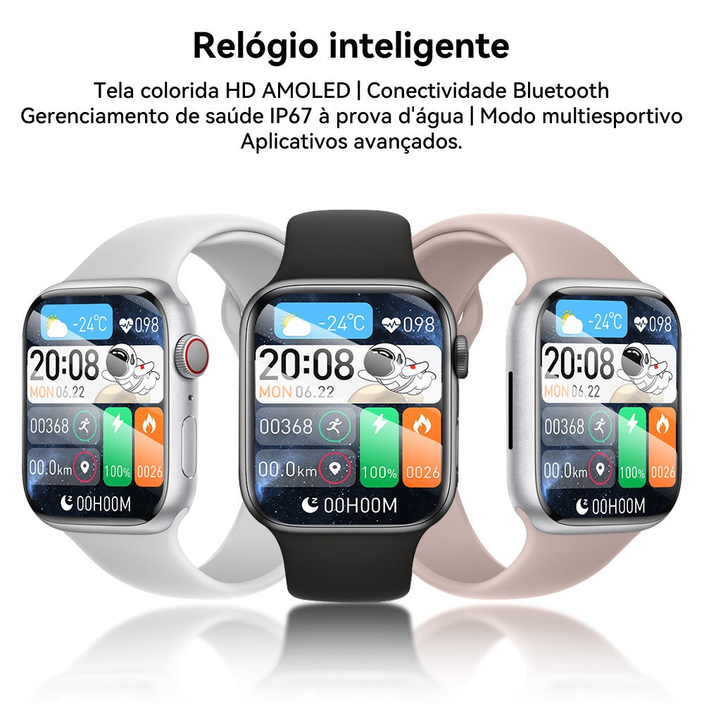 Smartwatch Série 9 AMOLED 2024 – GPS, NFC, Chamadas e Monitor de Saúde